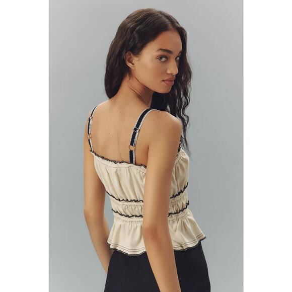 Pilcro Tiered Ruffle-Hem Ruched Tank Top - XL - Cream - Picture 3 of 4